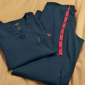 Blue and pink scrub set